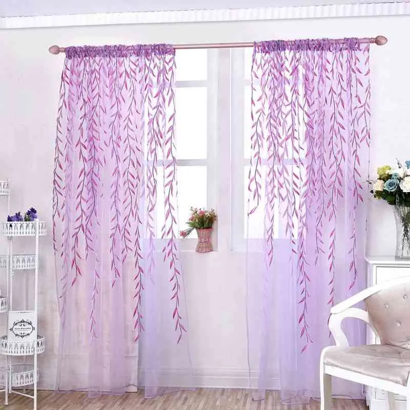 Wicker Sheer Curtain French Window Pastoral Style Flowers Printed Gauze Curtains Screen for Living Room Bedroom Home Decoration3153