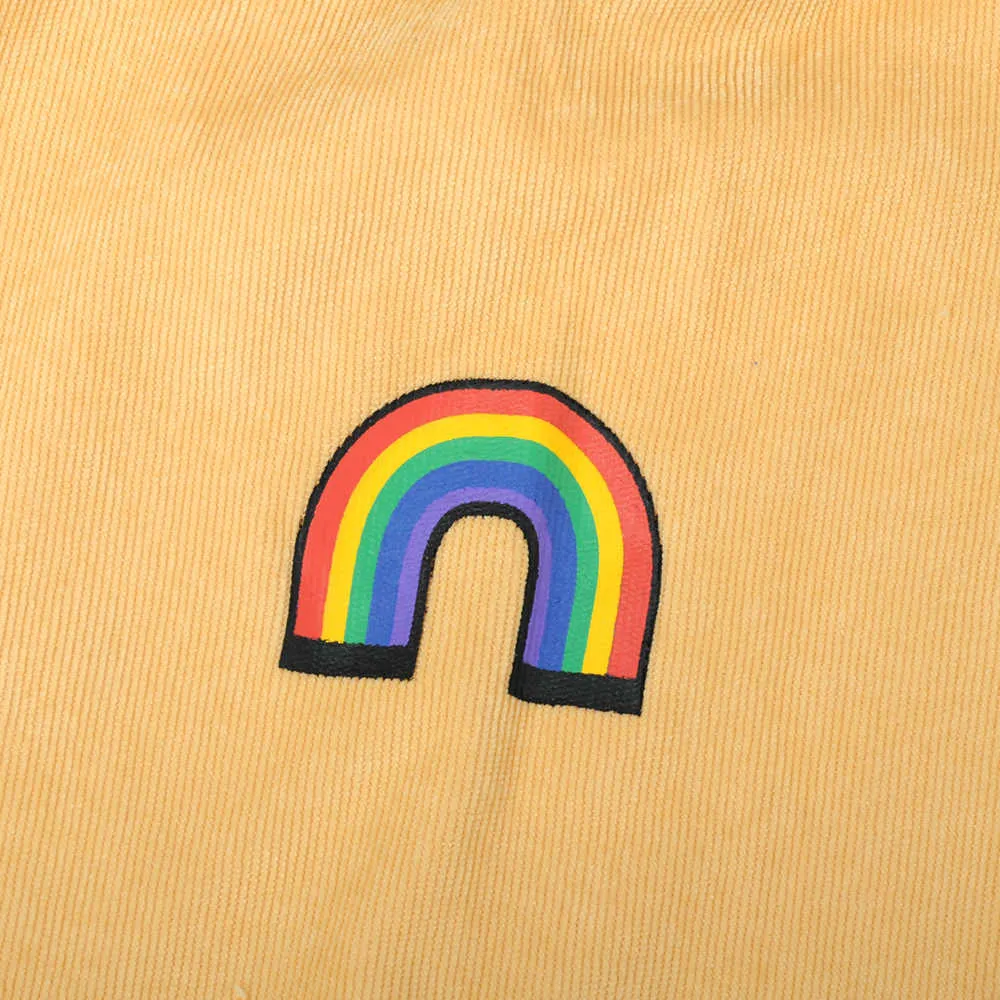 Autumn Rainbow Pattern Printed Pullovers Sweatshirts Women Long Sleeve Streetwear Loose Oversize Clothes Female Yellow 210702