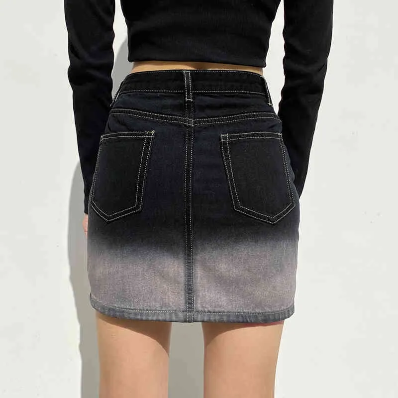 Gonne jeans donna Alta qualità Primavera Estate denim feamle mini gonne dritte patchwork bicolore Pop Streetwear Bottom 210524