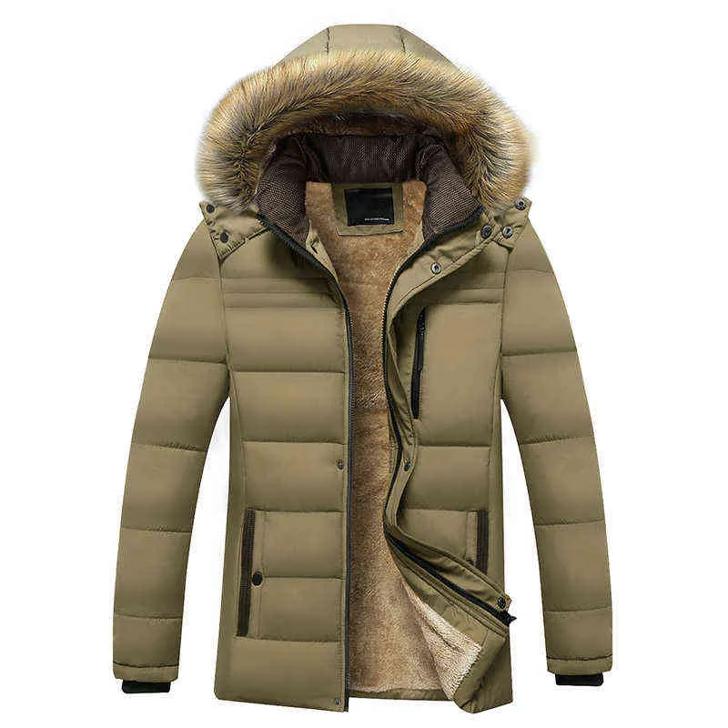 Novo inverno quente espesso lã parkas homens à prova d 'água colar de pele colarinho parka jaqueta casaco moda casual 211129