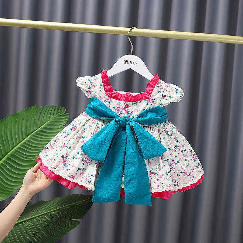 Little Girl Lolita Princess Floral Dress Children Spanish Ruffle Dresses Baby Girls Spain Dresses with Short Pants Suit G1129