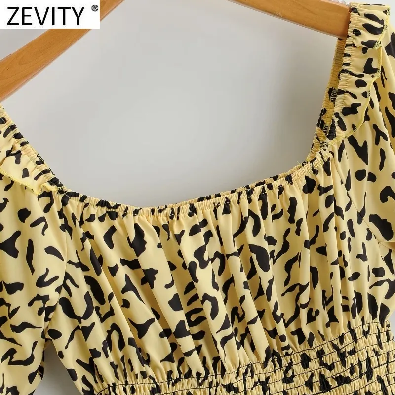 Mulheres Vintage Vintage Collar Leopardo Impressão Elastic Smock Blouse Feminino Slow Slow Slim Camisa Chic Blusas Tops LS7646 210420