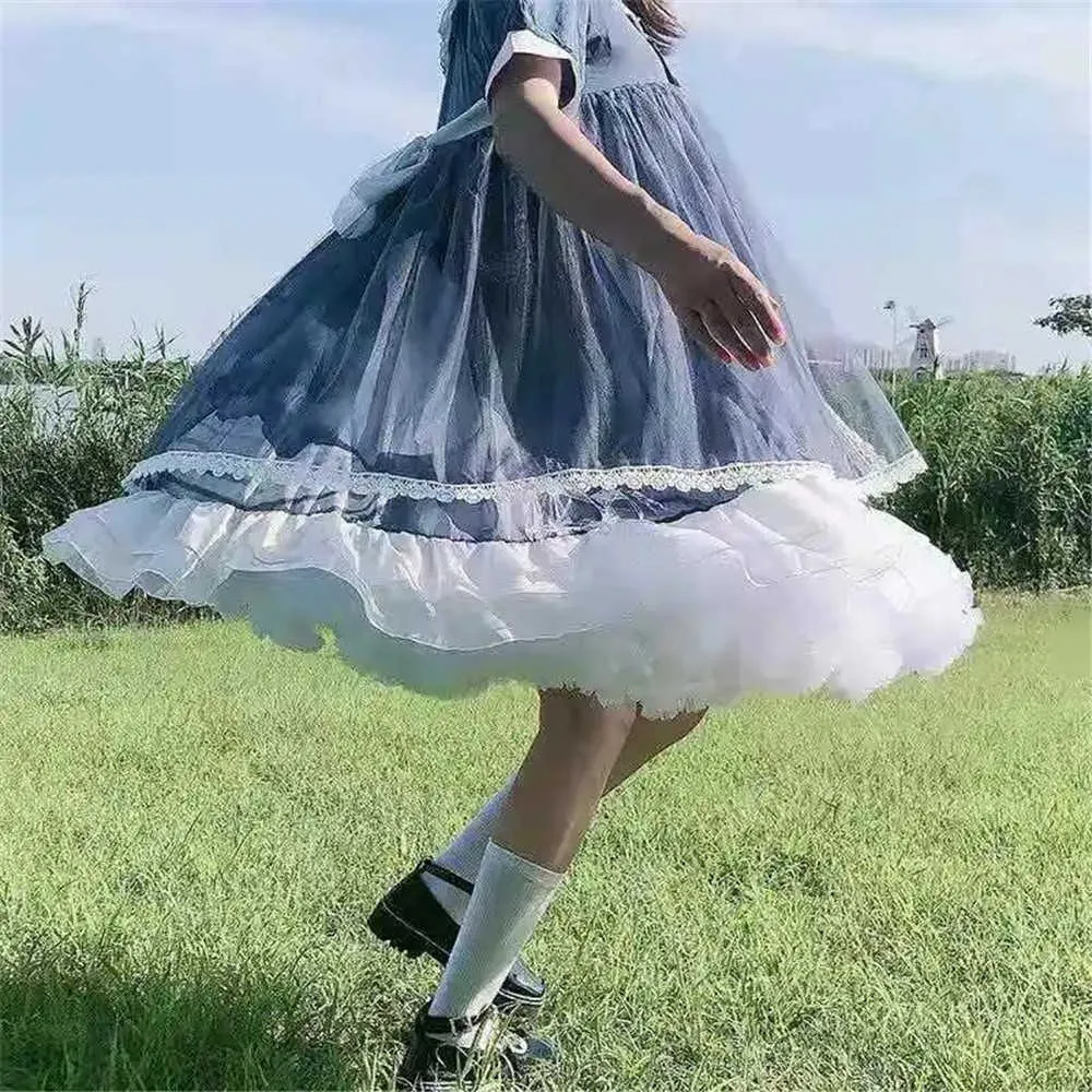Vintage giapponese gotico nero cosplay sottoveste lolita gonna tutu abito di ballo grazioso balletto che tocca il fondo gonna corta carino kawaii 210619