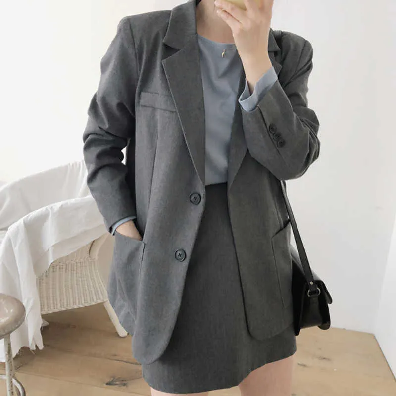 Otoño elegante traje de falda delgada para mujer de dos piezas de alta calidad de moda de longitud media chaqueta de mujer abrigo de cintura delgada 210527