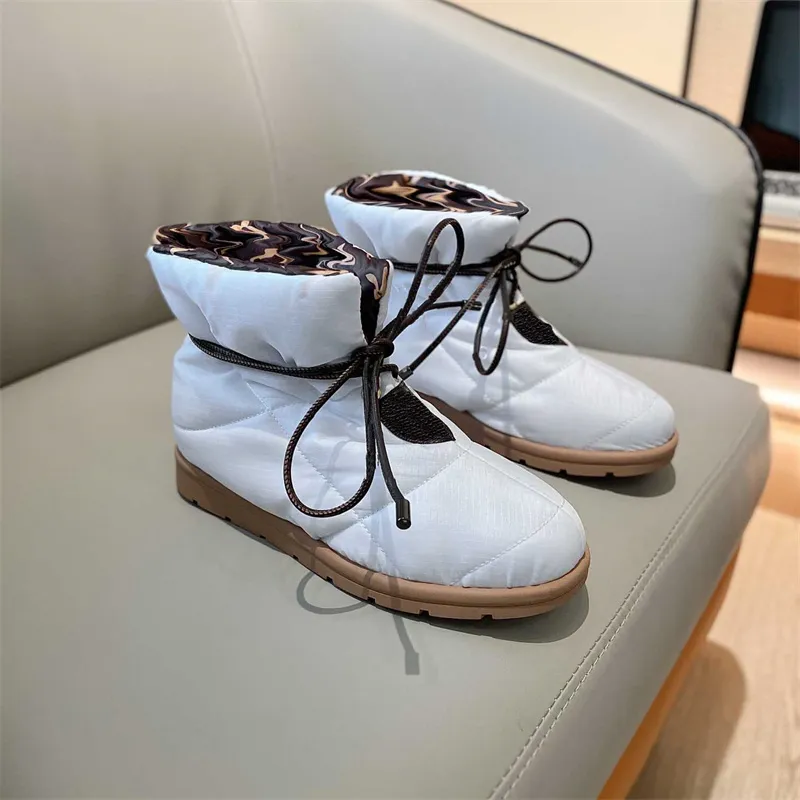 2021 Designer Women Pillow Boots Winter Ankle Boot Flowers Print Lace UP Shoes Waterproof Down Luxury Keep Warm Cotton Snow Shoe With Box 35-41