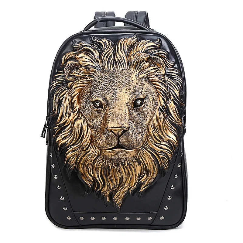 Whole factory mens shoulder bags street cool animal lion head men backpack waterproof wear-resistant leather handbag outdoor s309S