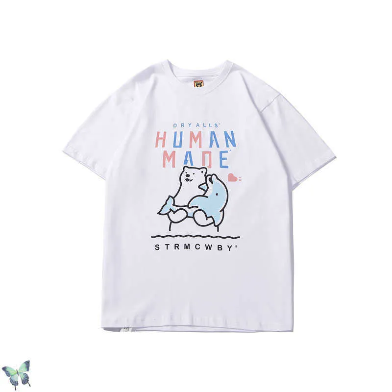 2021SS Humantmade T-shirt Polar Bear Dolphin Whale Människor Made T Shirt 100% Bomull med tagg Etikett X0726