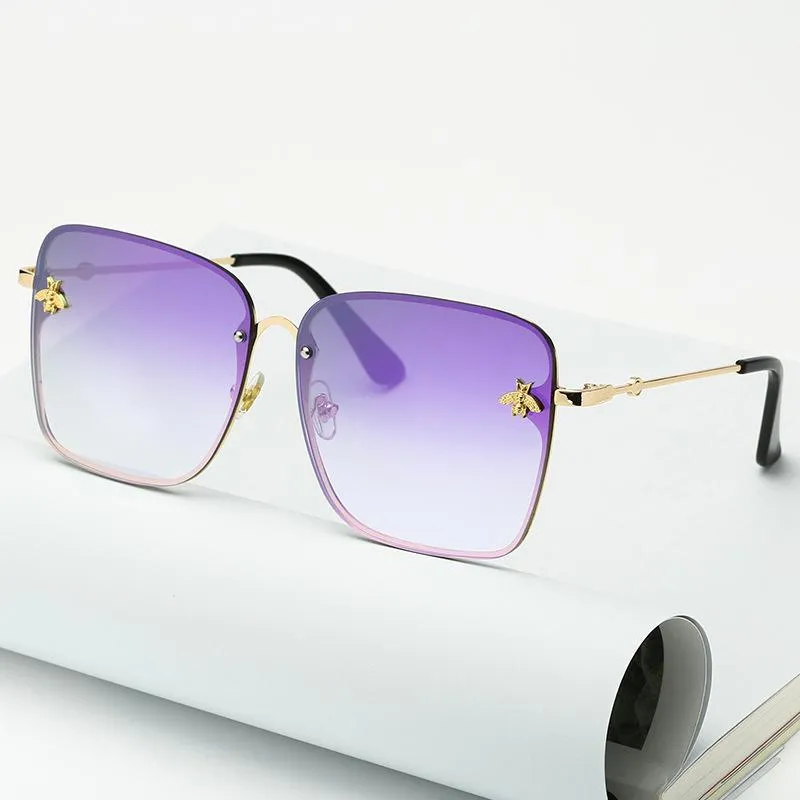 Óculos de sol vintage quadrado feminino marca designer retro metal quadro senhoras óculos de sol sem aro gradiente261p