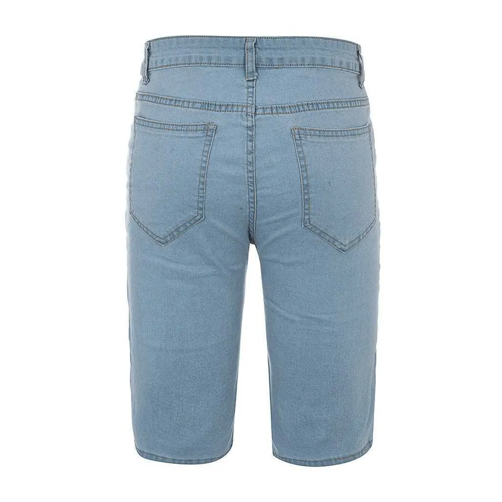 Fajne Krótkie Dżinsy Uliczne męskie Zipper Pocket Dżinsowe Spodnie Bawełniane Szorty Multi Kieszonkowe Ripped Fashion Spodnie Mężczyźni Odzież 210714