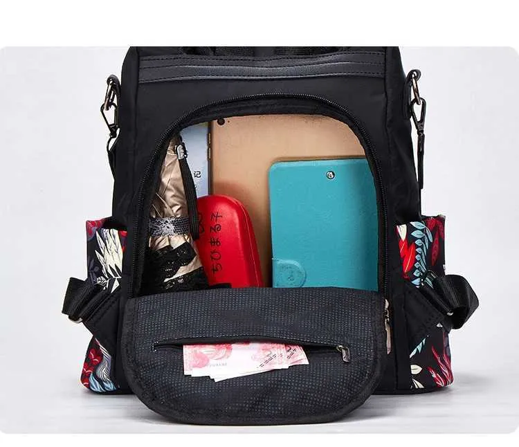 Wielofunkcyjny plecak Kobiety Wodoodporne Torby Oxford Kobiet Anti Theft Back Pack Schoolbag Girls Floral Printed Travel Backbag X0529