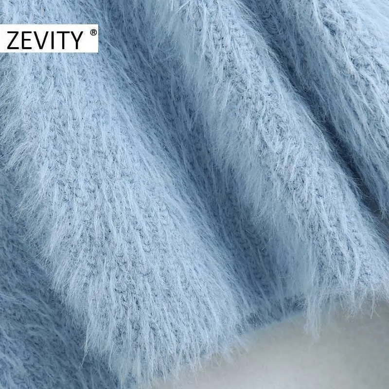 Zevity Women Fashion Solid Color Miękkie dziewiarskie sweter Ladies z długim rękawem Casual Cardigan Sweter Chic Znosić Topy S389 210603