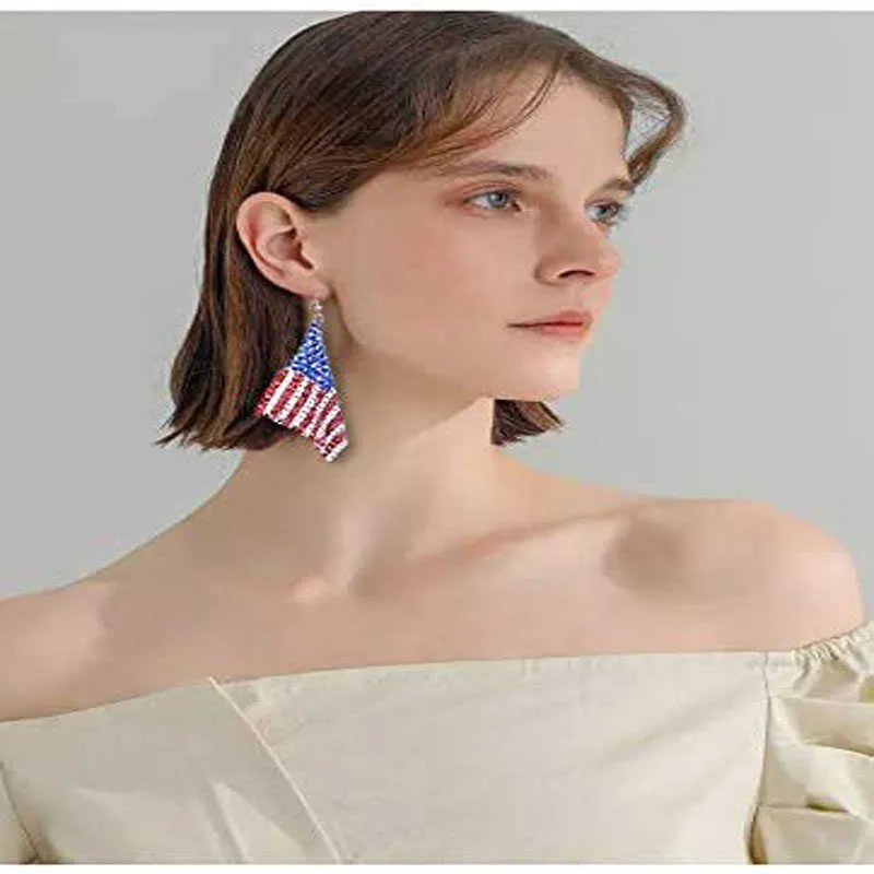 女性のためのアメリカ国旗のイヤリング愛国的な独立7月4日ドロップダングルフックイヤリングファッションジュエリーQ0709279z