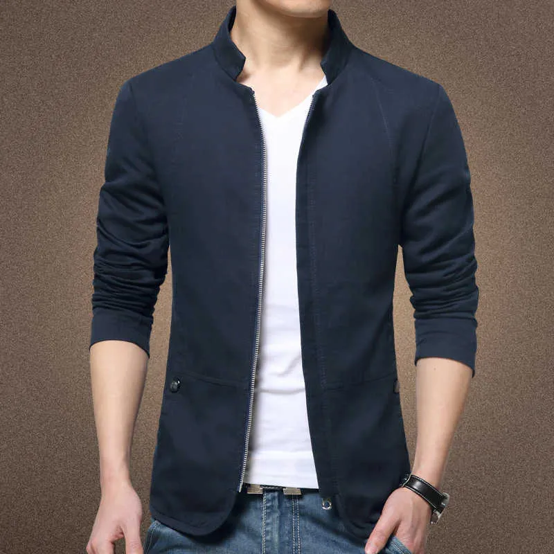 Chaqueta de bombardero Hombres Stand Collar Chaqueta para hombre Slim Fit Mens Bomber Chaquetas Primavera Otoño Thin Windbreaker Casual Cremallera Chaqueta Top X0621