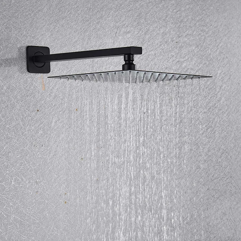 Pommeau de douche noir mat 8/10/12 pouces pluie ultra-mince avec bras accessoires de salle de bain mural 210724