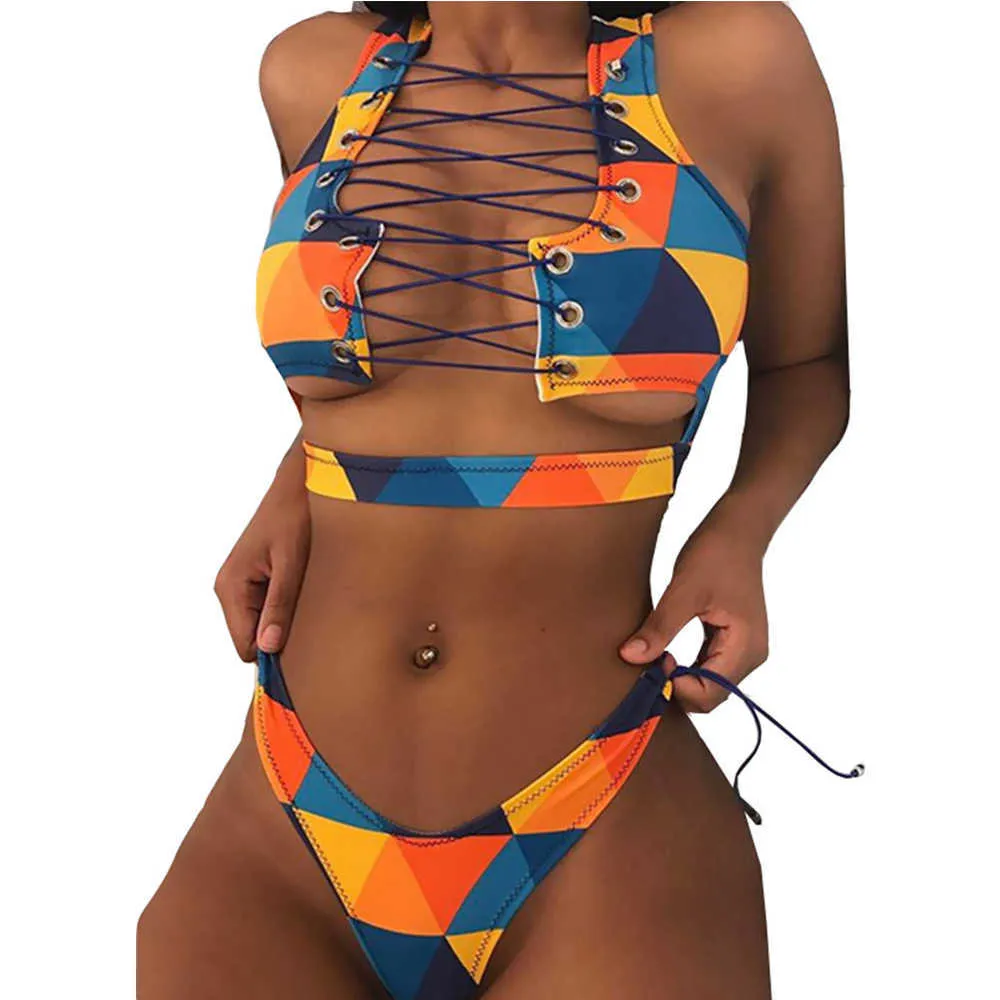 Maillots de bain Femmes Bikini Set High Taille Mode haute Coupe Africaine Baignage de bain en deux pièces Imprimer la maillot de bain féminin Thong Biquini 210604