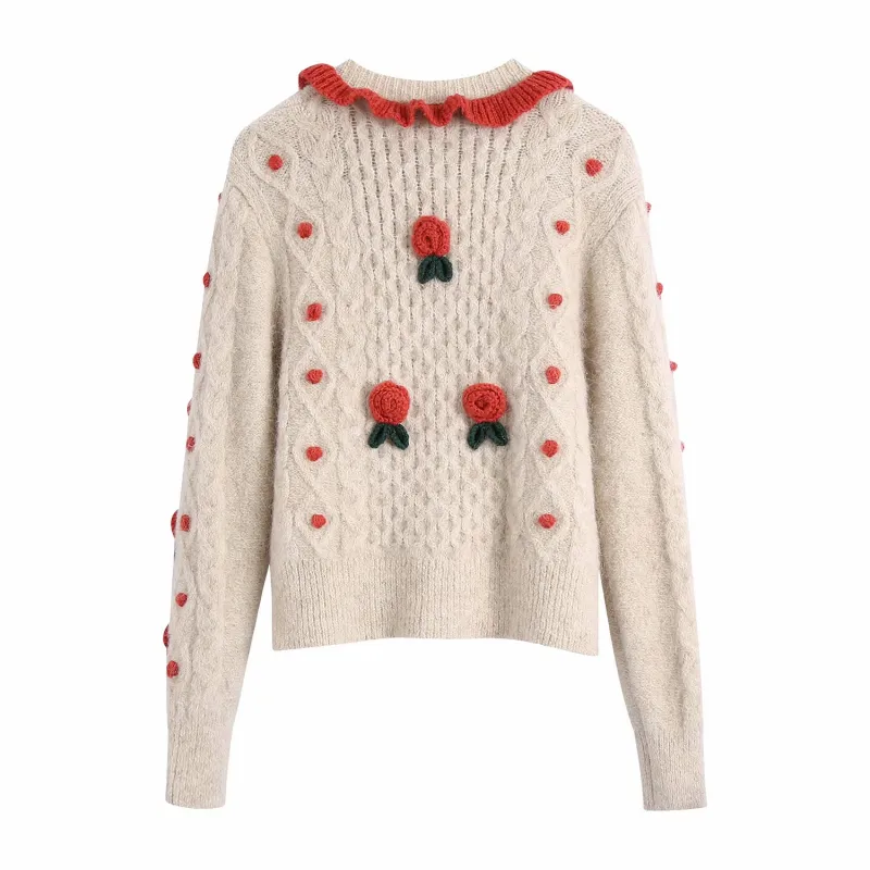 Przypadkowa kobieta beżowa aplikacje dzianiny kardigan wiosna jesień mody damskie miękkie patchwork swetry dziewczyny słodkie dzianiny 210515