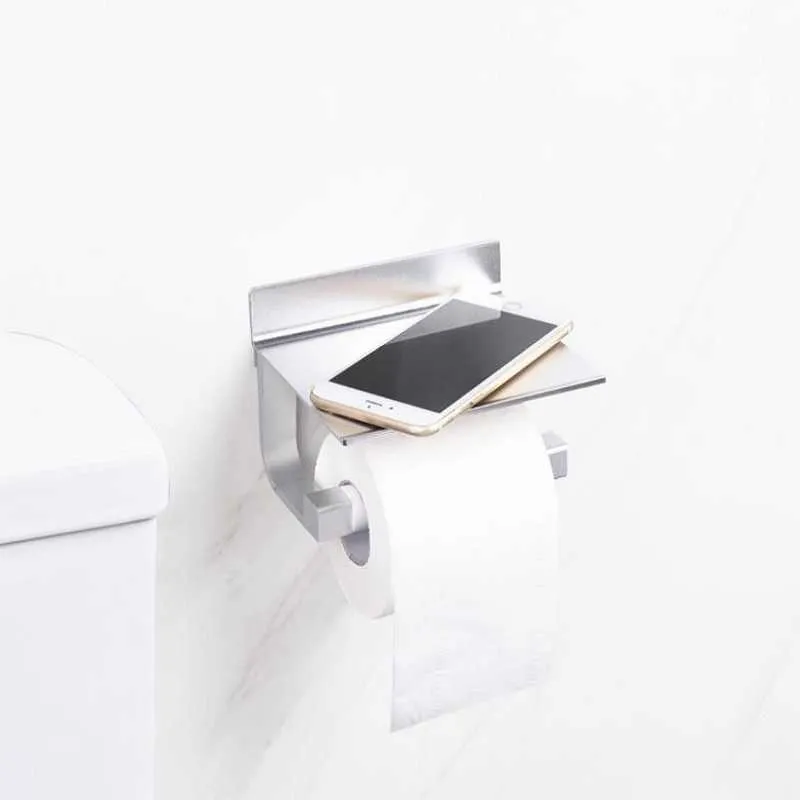 Suporte de papel higiênico de alumínio Papel livre com estante de telefone Montado na parede, acessórios para banheiro Tecido Rolo Dispensador 210709