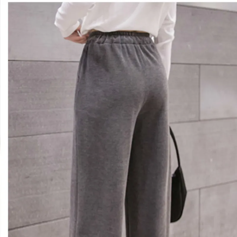 autumn Black Casual ankle length Straight pants Women solid Elastic high Waist lace up Wide Leg Loose Sweatpants 210514