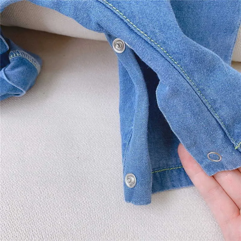 Koreański styl Wiosna Dzieci Dziewczyny Chłopcy Koszule Długie Rękawy Top + Dżinsowe Kombinezony Przypadkowe ubrania dla dzieci E7365 210610
