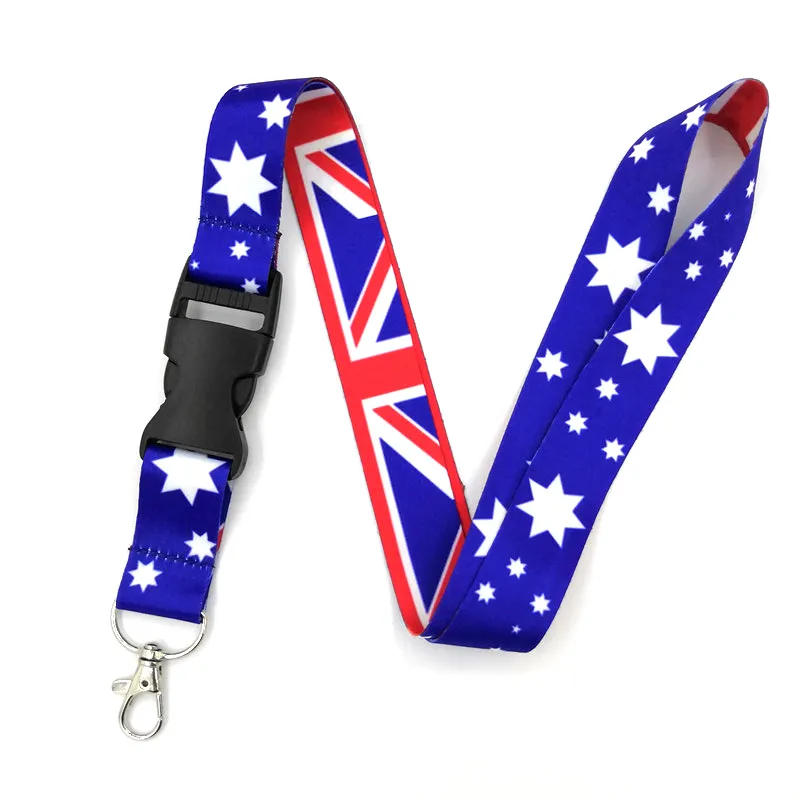 10st / australia flagga vintage 90s kvinnor barn nacke nyckelring nyckelring telefonrem id märke hållare rep nyckelring nyckelring cosplay
