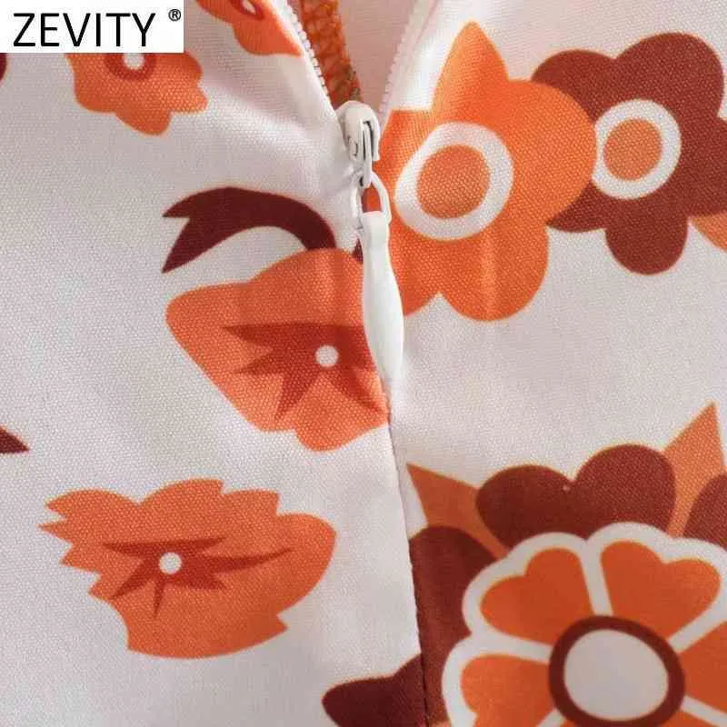 Zeefity Dames Sexy V-hals Patchwork Floral Print Halter Smock Blouse Dames Back Rits Casual Slim Shirt Chique Zomer Tops LS9307 210419