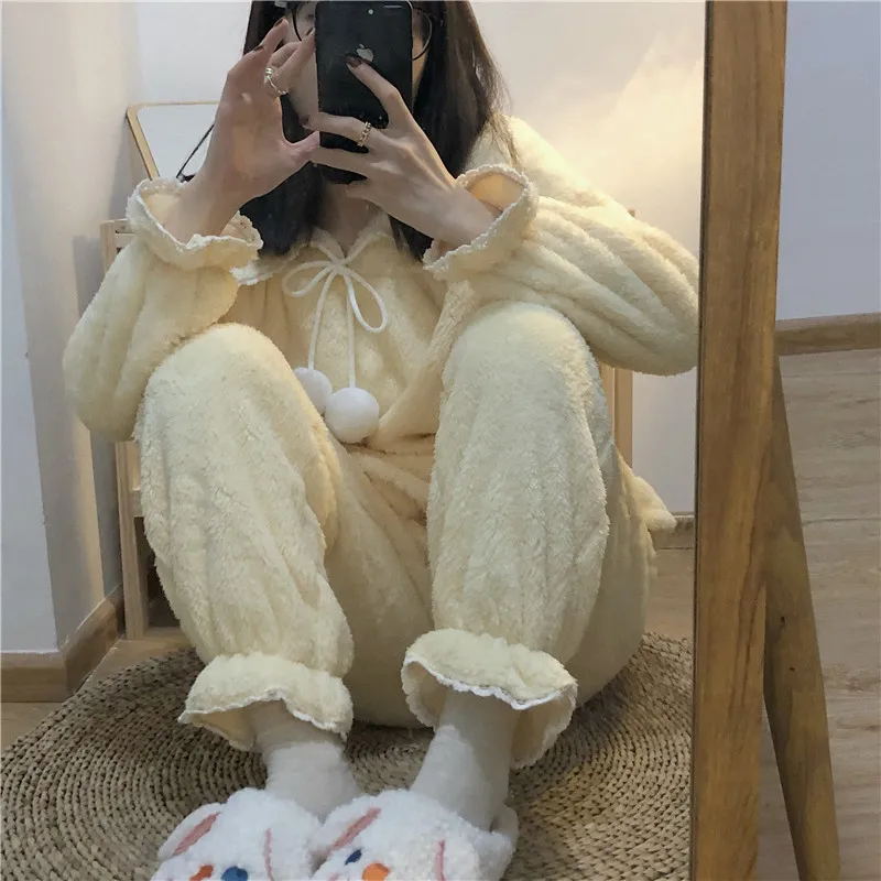 Korean Soft High Quality Homewear Kobiety Loose Cute Sweet Princess Chic Sleepwear Wszystkie Dopasuj Piżamy Zestawy 210525