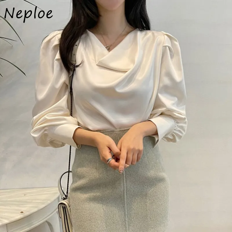 Estilo de trabajo Office Lady Blusa sólida Mujer Primavera Slim Stain Blusas simples Cuello alto Manga larga Pullover Shirt 210422