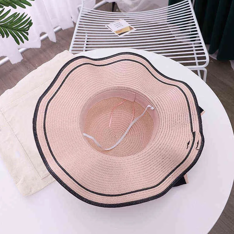 Crème solaire coréenne grand chapeau à bords chapeaux de plage dames élégantes femmes été chapeau de paille pliable protection UV grand arc chapeaux de soleil G220301