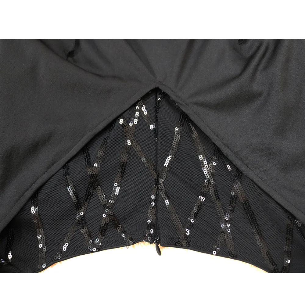 Echoine Luxurious Sequin V-neck Black Mini Dress Women Sexy Bodycon Sheer Mesh Patchwork Flare Sleeve Party Night Club Dresses X0521