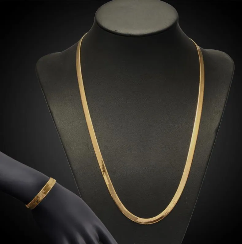 Män kvinnor hip hop punk 18k real guld pläterad 7 10 mm modet tjock ormkedja armband halsband smycken set costume smycken178j