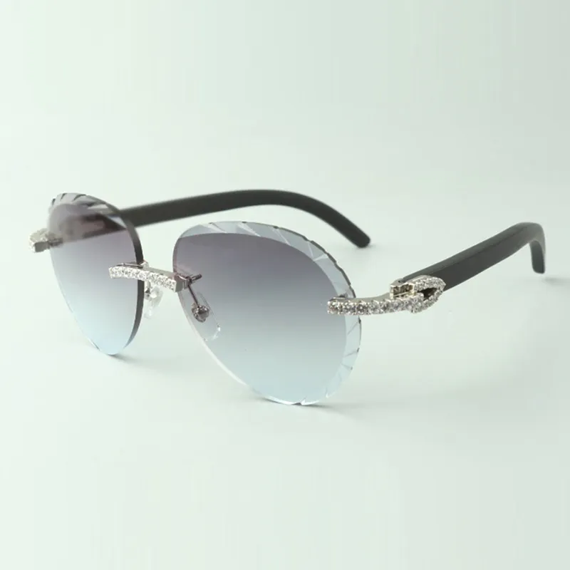 2022 Cut Lens Undless Diamond Sunglasses 3524027 с натуральными черными деревянными храмами.