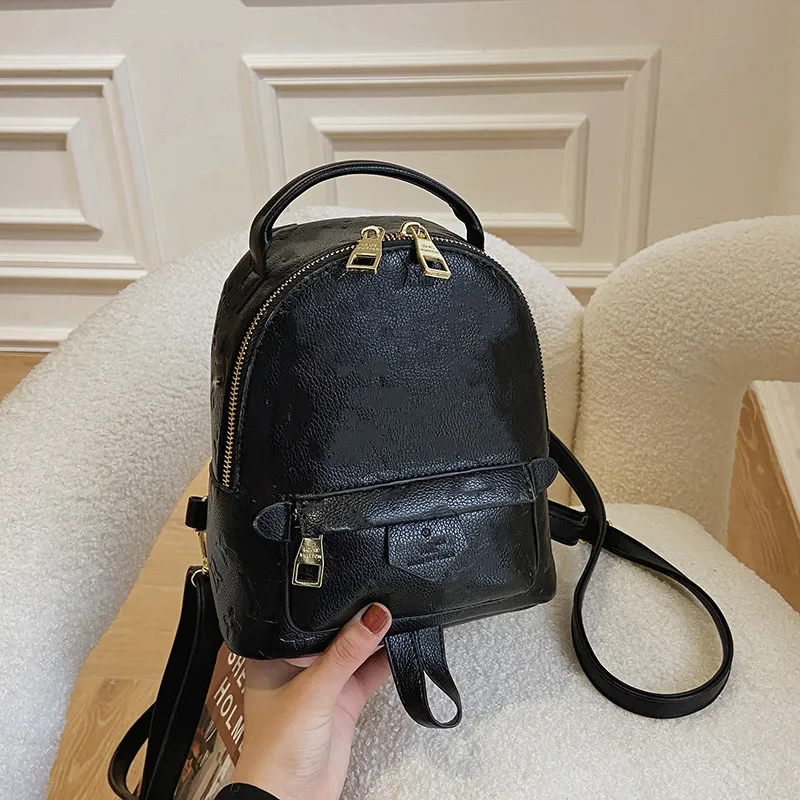 Brand Letter Embossed backpack Pu leather Design Mini women Backpacks European and American Fashion Student High Capacity men blac2992