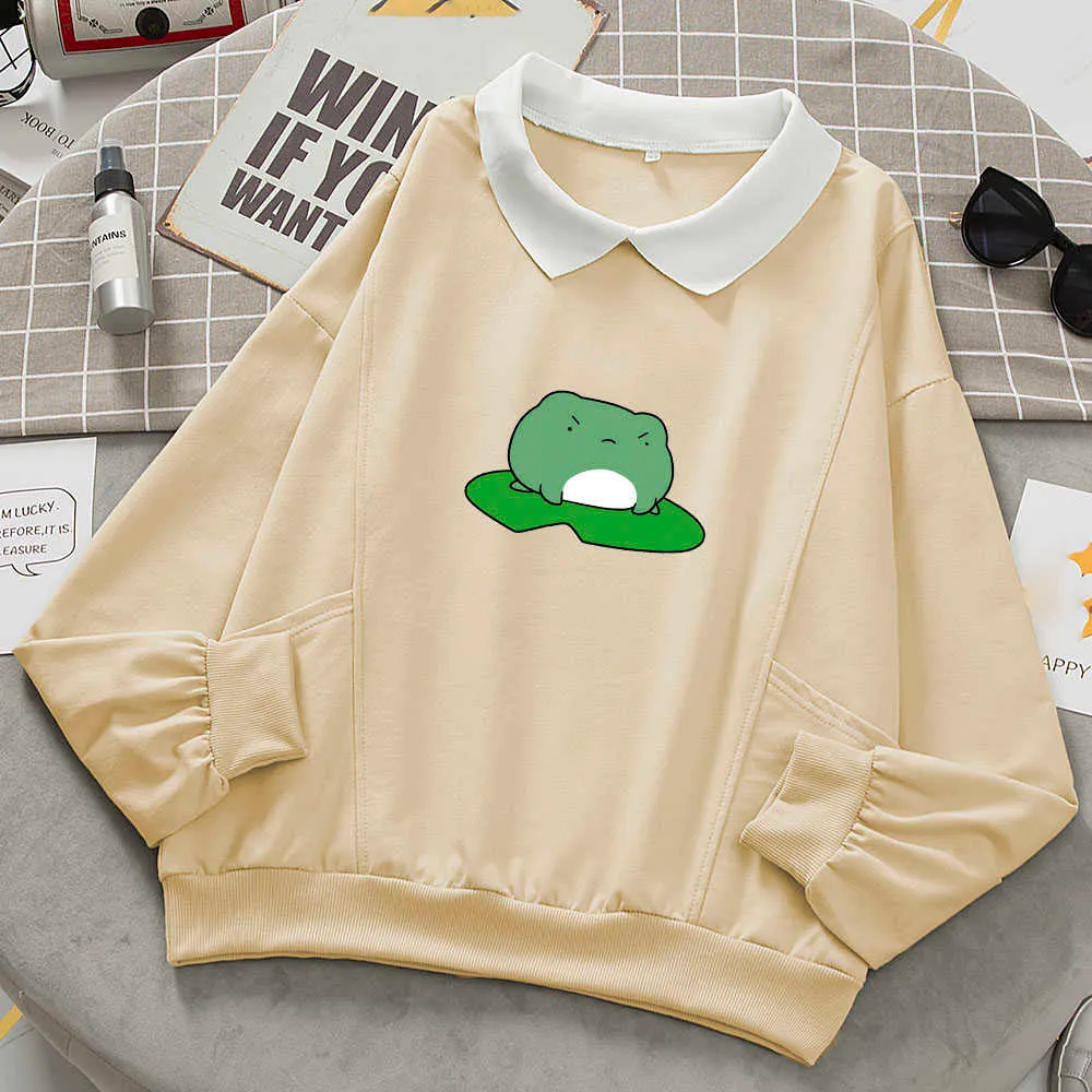 Kawaii Grenouille Sweat Surdimensionné Harajuku Pull À Capuche avec Poche Coton Femmes Kpop Mode Vêtements Esthétique Doux Hoodies 211023