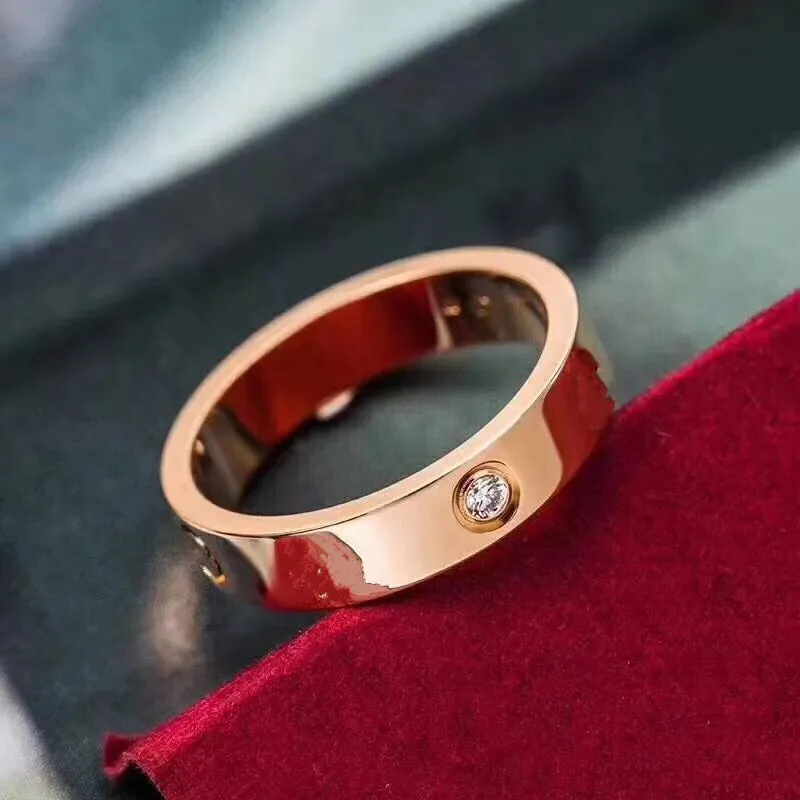 2021 5mm titanium staal zilver goud rose zirkoon liefde band ringen voor mannen en vrouwen ring Sieraden liefhebbers paar bruiloft gift282O