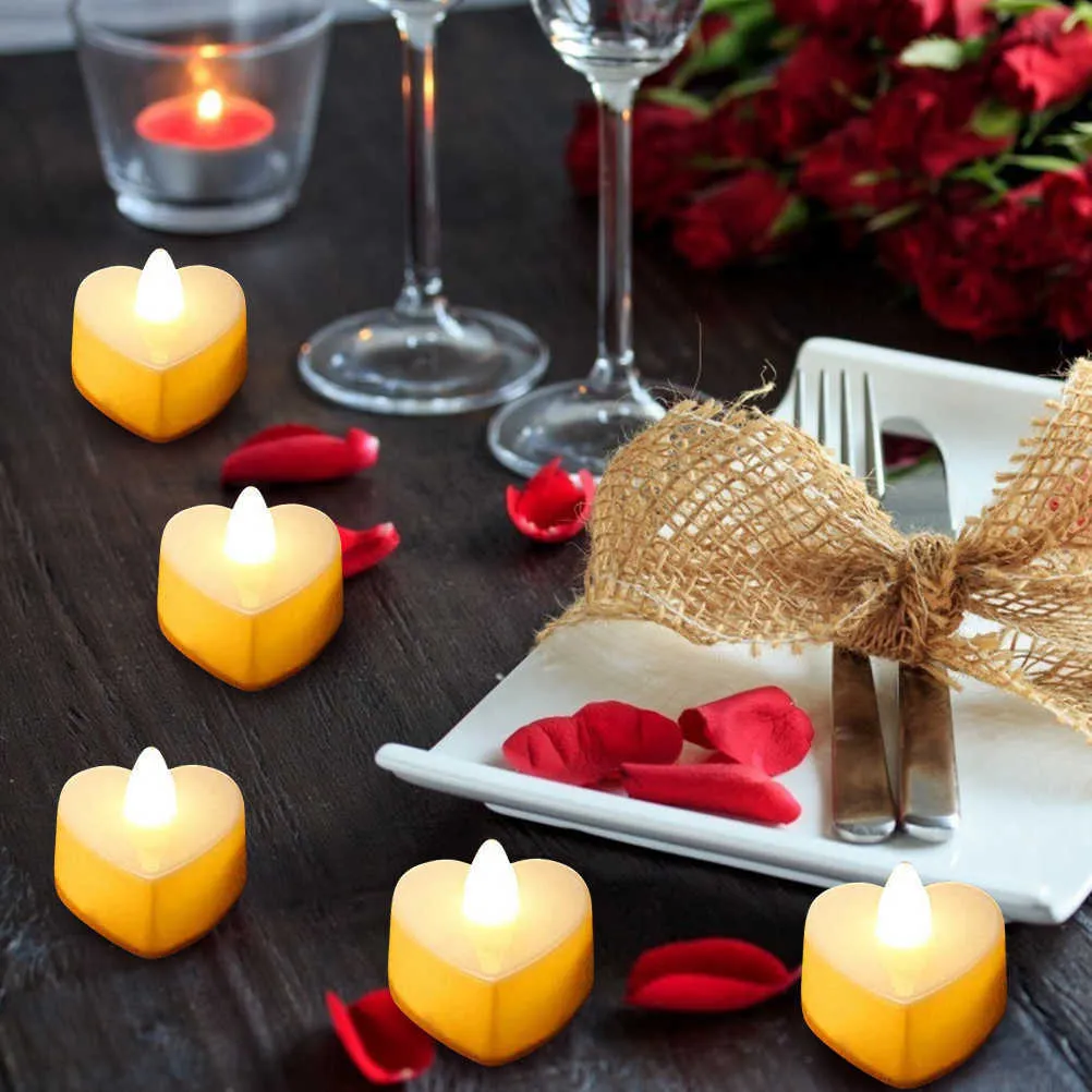 Coeur Forme LED Bougies Lumière De Thé Romantique Bougies LED Pour La Saint Valentin Table De Mariage Décor En Forme De Coeur Bougies 210702
