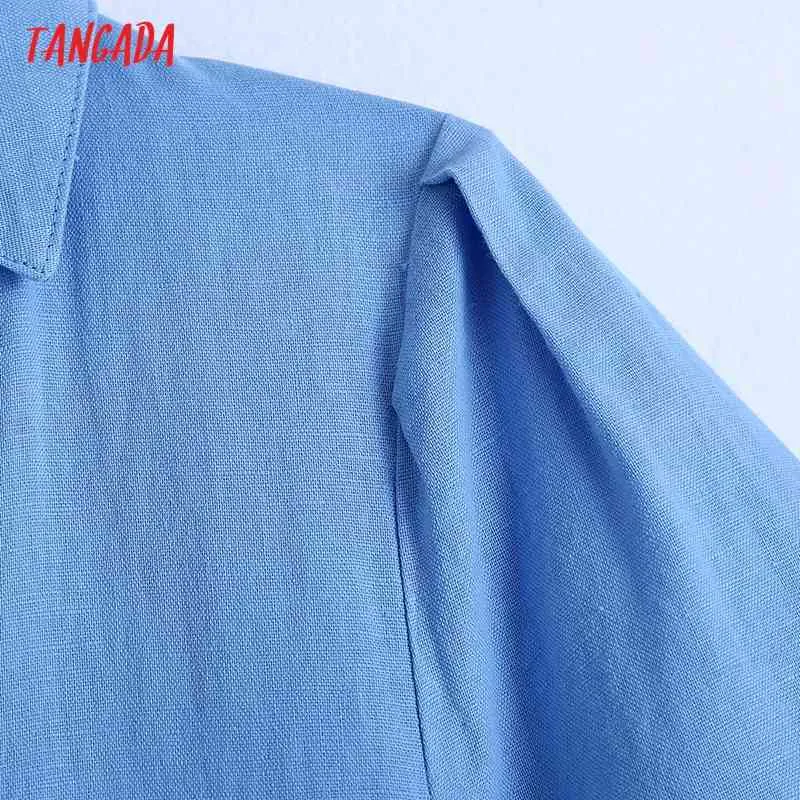 Verano mujer estilo francés camisa azul manga corta señoras Midi vestido Vestidos BE570 210416