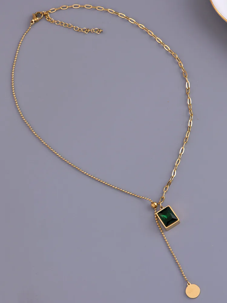 Fashion Charm siffergrön svart zirkonhalsband för kvinnor män temperament rostfritt stål hänge halsband smycken present kedja202l