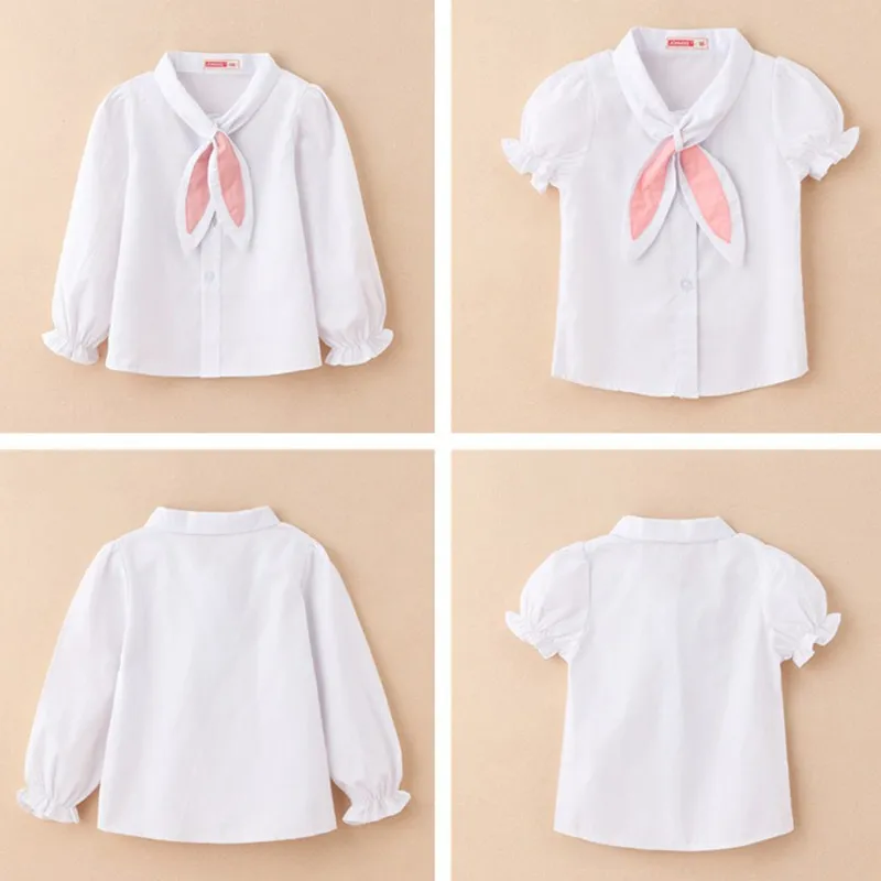 Enfant en bas âge filles Blouses chemises vêtements chemise blanche pour fille écharpe rose cravate à manches longues formel coton école étudiant uniforme 210413