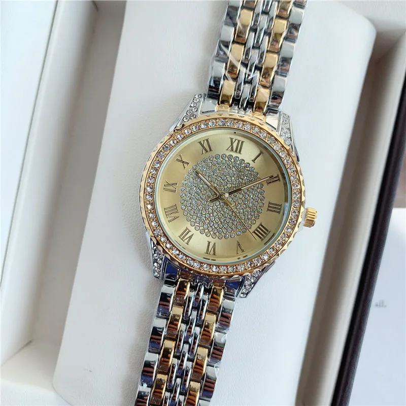 Montres de marque Femme Girl Beau Cristal Diamant Style Métal Steel Steel Band montre-bracelet X198
