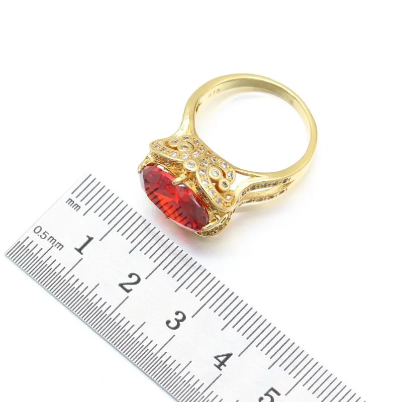 Brincos colar clássico vermelho zircônia pedras conjuntos de jóias cor ouro para mulheres pulseira anel festa aniversário gift297j