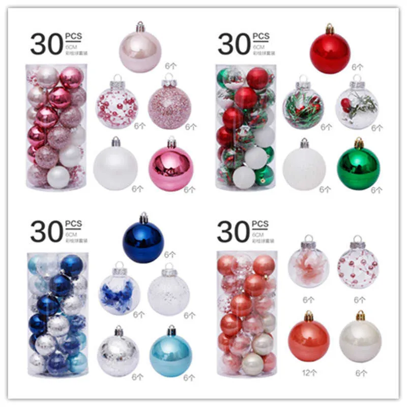 Christmas Balls Home Decoration 6cm Pink Tree Decor Ornament Ball 6-Year Ornaments 211025