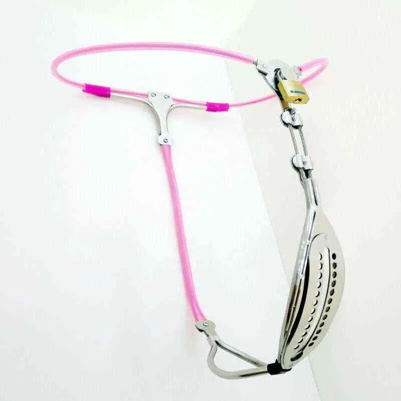 Nxy Cockrings Female Chastity Belt Stainless Steel Pink Black Underwear Strapon Lockable Pants Fetish Bdsm Bondage Sex Toys for Woman 0215