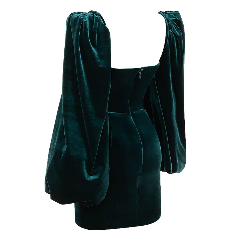 Grön Bodycon Velvet Dress Draped Sexig Långärmad Kvinnor Julklänning Kändis Klubb Natt Party Dress 210422