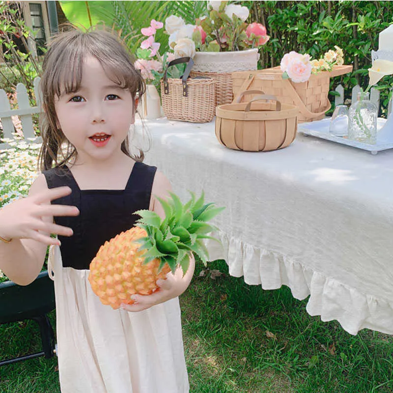 Summer Girls' Dress Korean Style Color Matching Halter Sweet Princess Baby Kids Children'S Clothing 210625