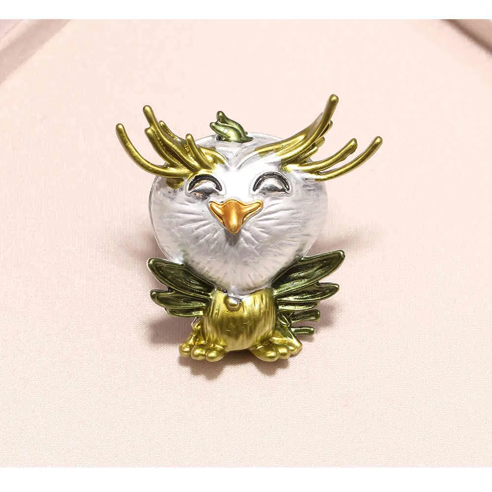 Owl 2-color Enamel Brooches Women Alloy Brown Grey Pink Bird Animal Party Casual Brooch Pins Gifts