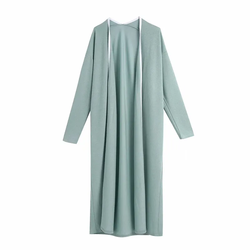 Cardigan lungo lavorato a maglia Donna Fashion Contrast Trim Sleeve Open Women # 039; s Summer Casual Female Coat 210519