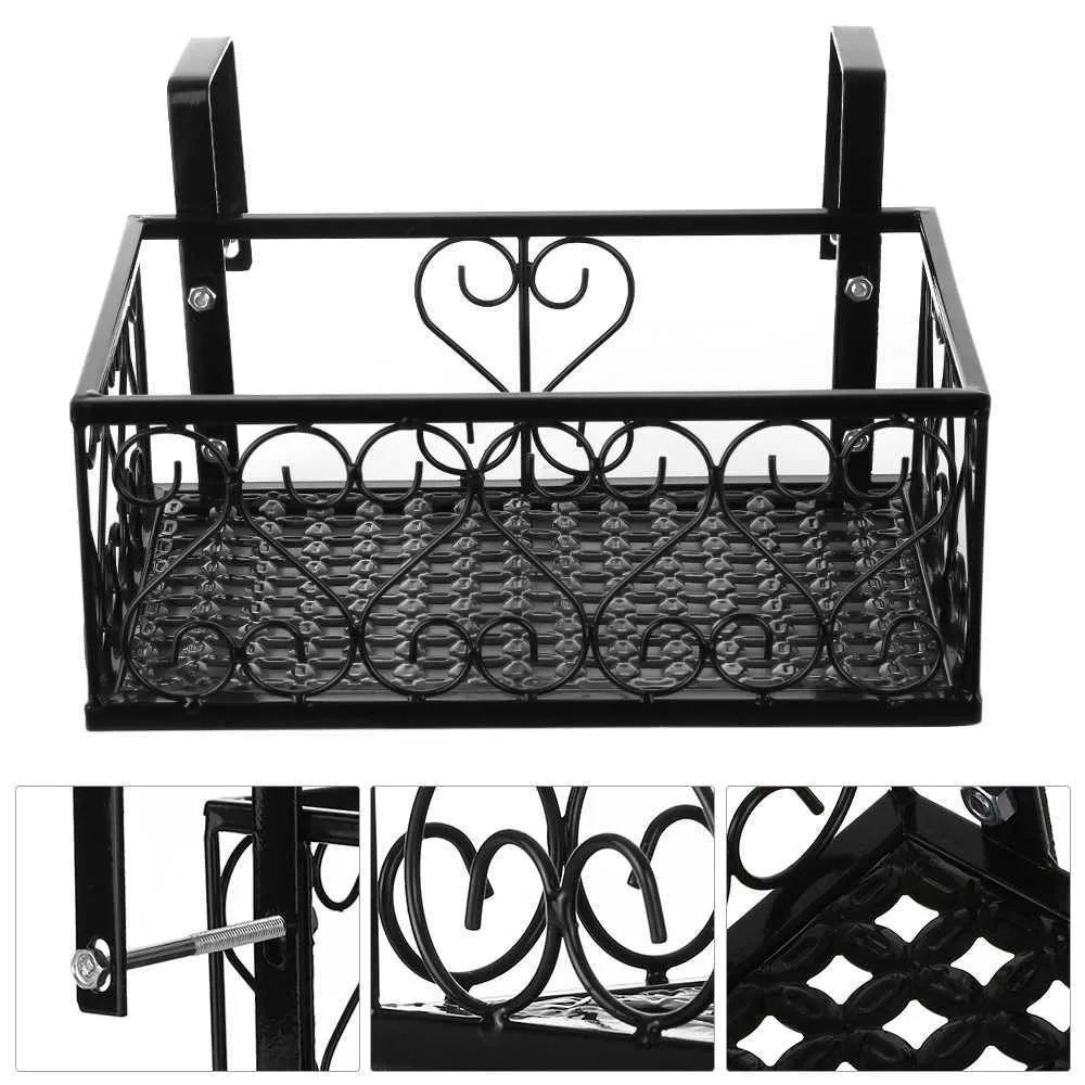 Stand Storage Rack Hanging Organizer Deck Rail Flowerpot Railing Shelf Balcony Rail Planter Shelf Fence Railing Flower Holder 210705