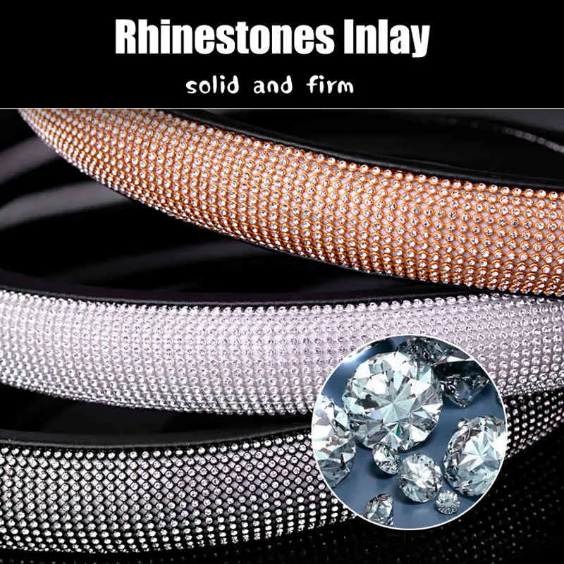 Karcle Shiny Dhinestones Wheel Diamond PU Skórzany samochód kierowniczy Pokrywa 15 cali Uniwersalne akcesoria samochodowe