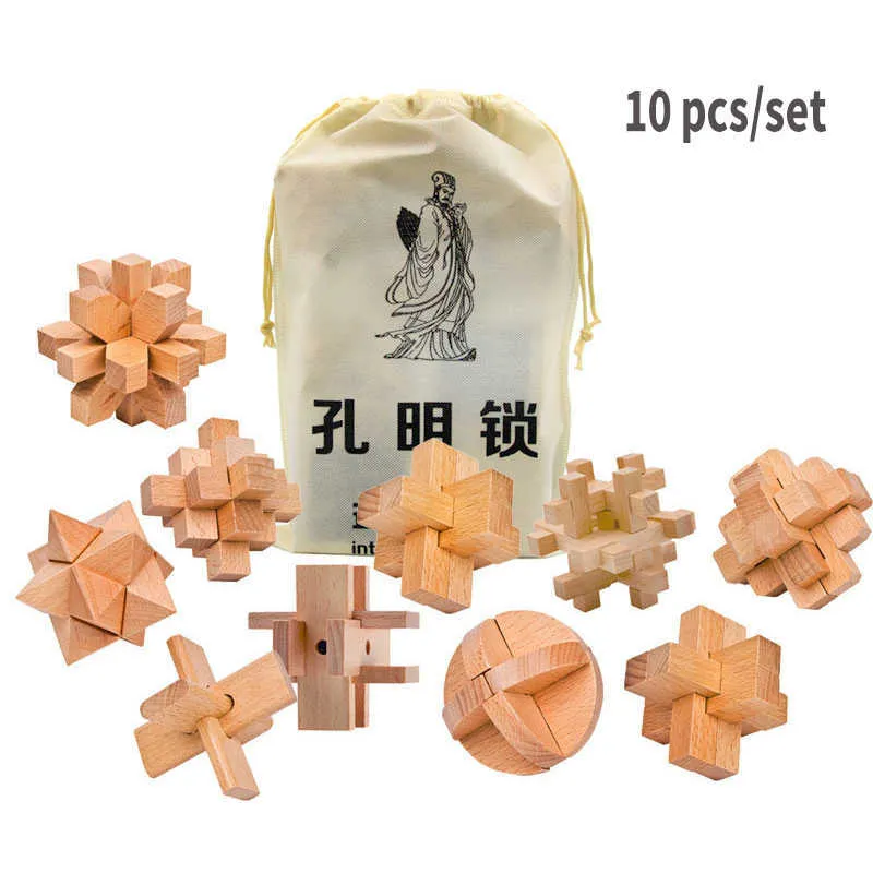 3D Handmade IQ houten puzzel Kong Ming Luban Lock Toys Puzzel Puzzle Children Educational Mind Game 210901305L9937236