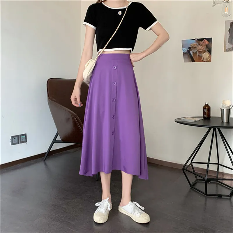 Jupe pour femme violette Vintage Plus Taille Vêtements Jupes longues Automne Noir Harajuku Taille haute Streetwear Mode Dames Bureau 210421